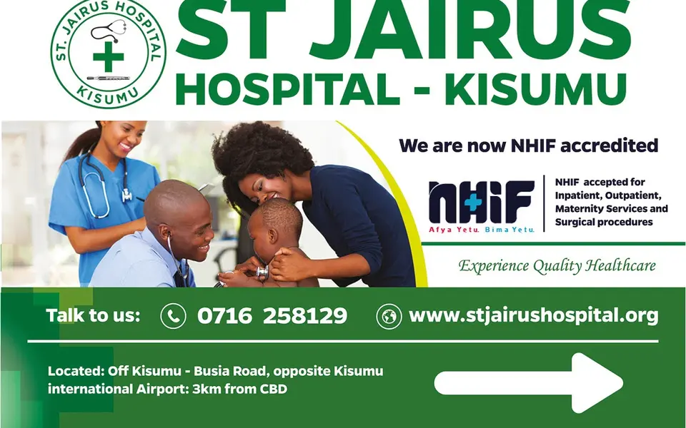 St Jairus Hospital Kisumu advert announcing NHIF accreditation