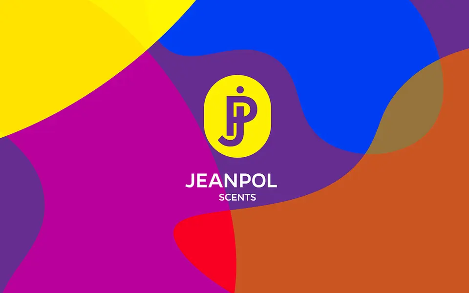 Jeanpol Scents monogram on a colourful generative background