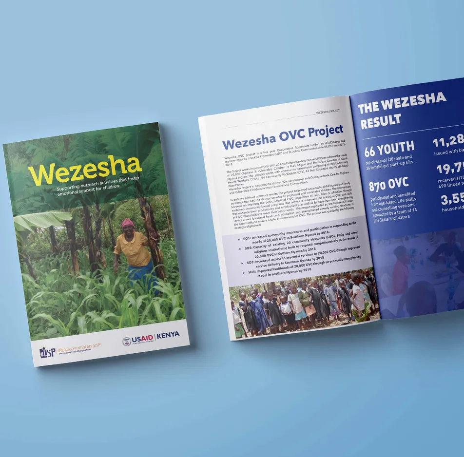 Wezesha booklet cover and inside spread for LiSP Kenya and USAID